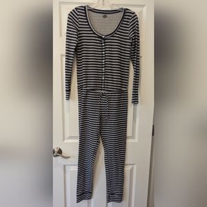Aerie Women's navy blue striped button jersey cotton overall jumpsuit size S/P